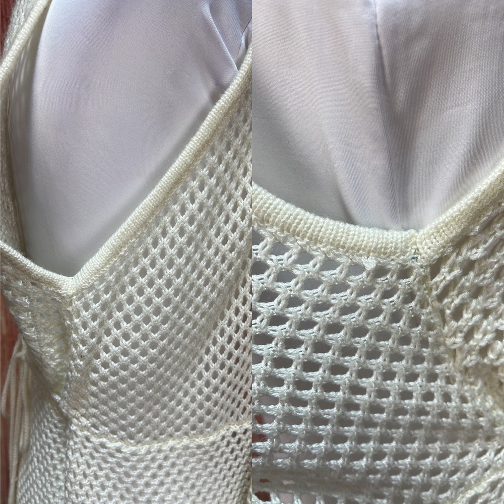 Deb off white crochet open front sleeveless cardigan sweater vest women’s size S - Picture 13 of 17